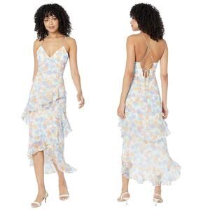 Wayf Ivory Floral Indie Open Back Tiered Ruffle Spring Dress